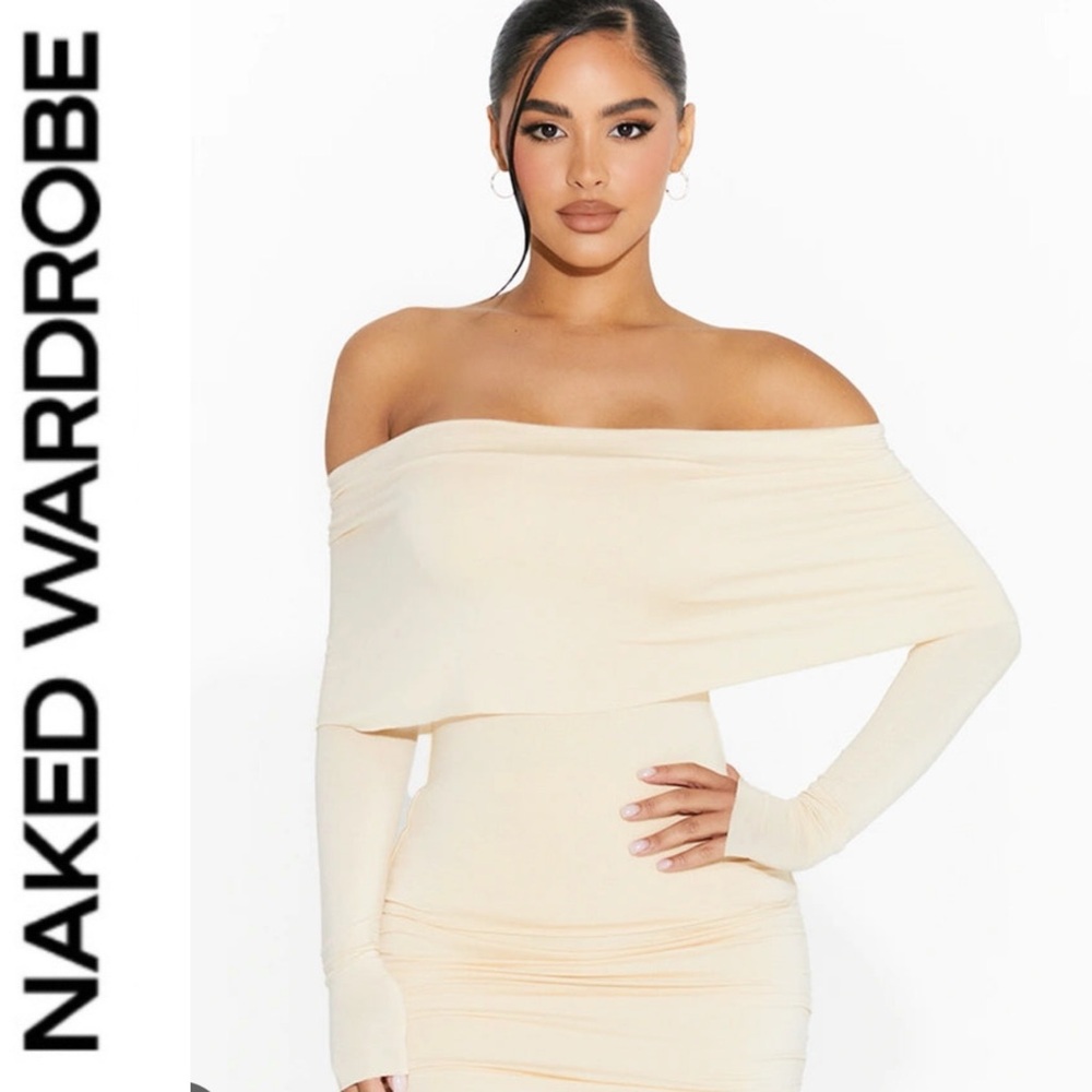 Naked wardrobe 🤍💛off the shoulder top Ribbed IVORY | XS |